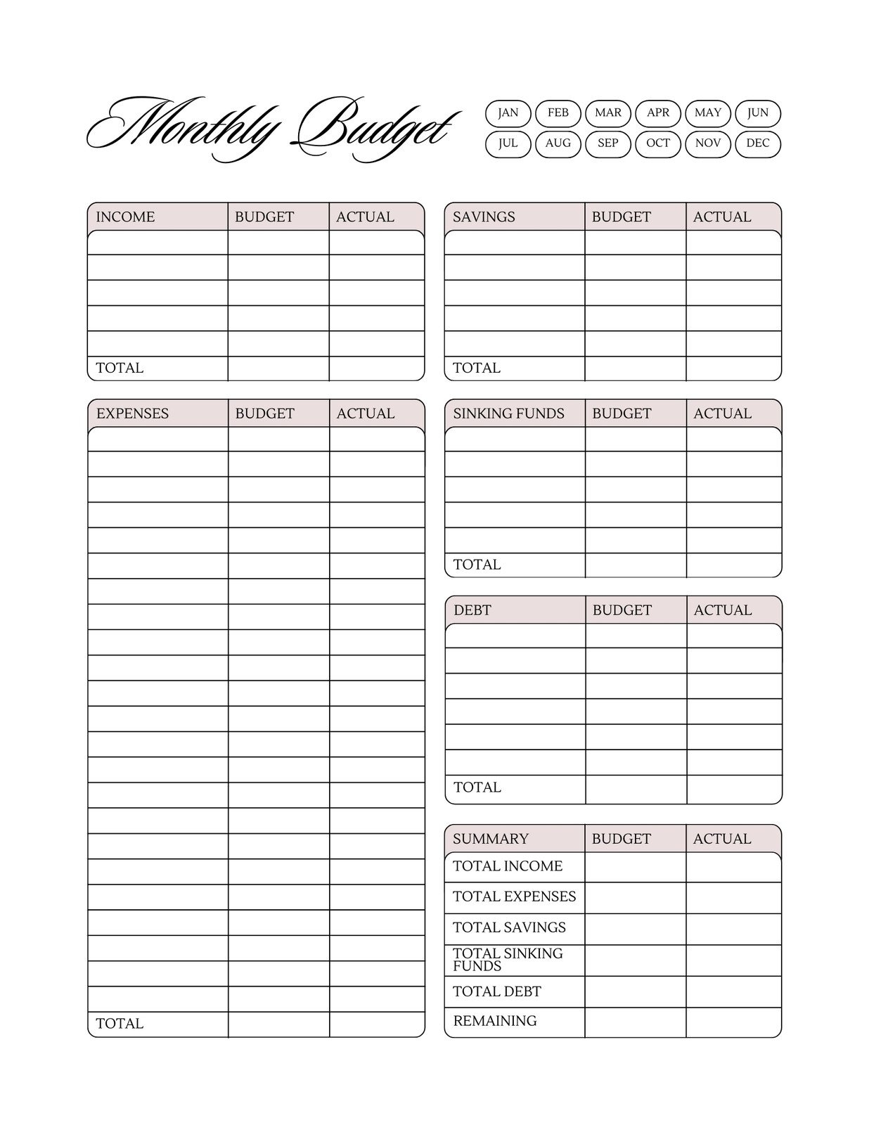 Budget List Of Expenses Template