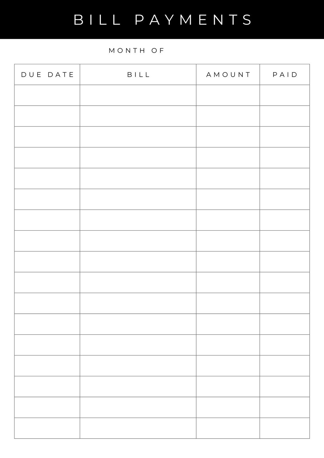 Budget List Template Free