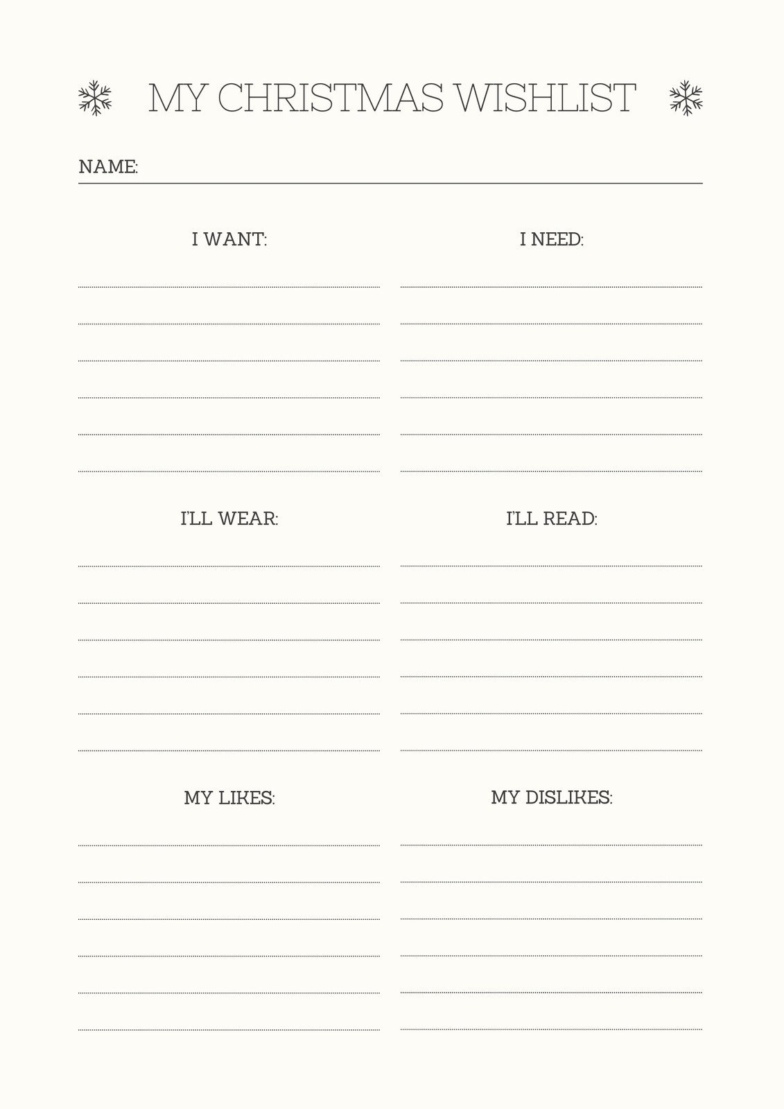 Printable Wish List Template