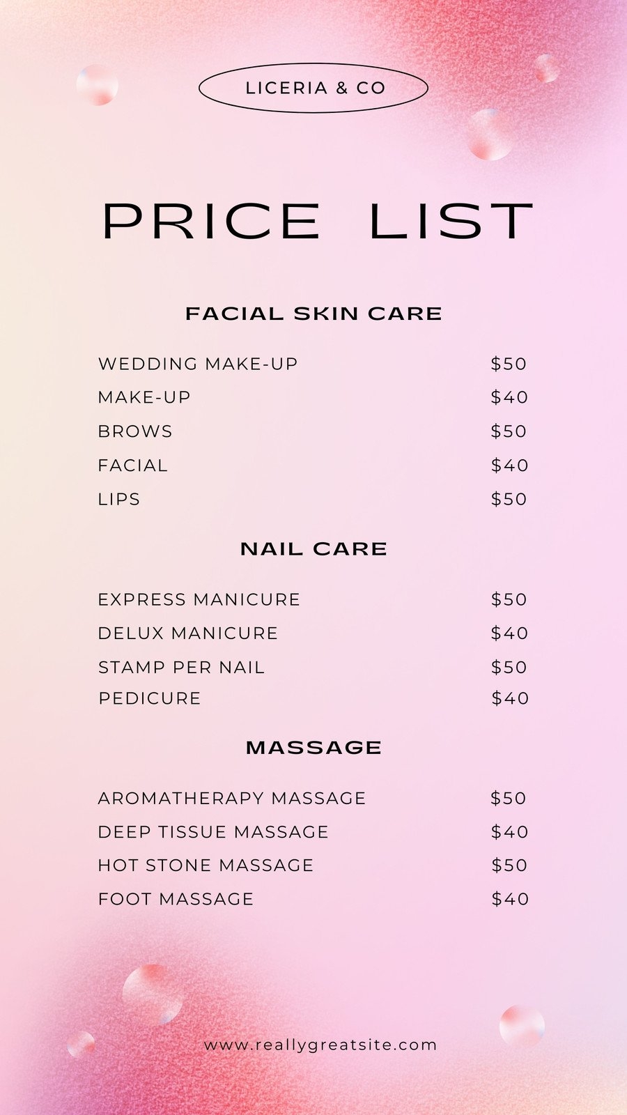 Prices List Template