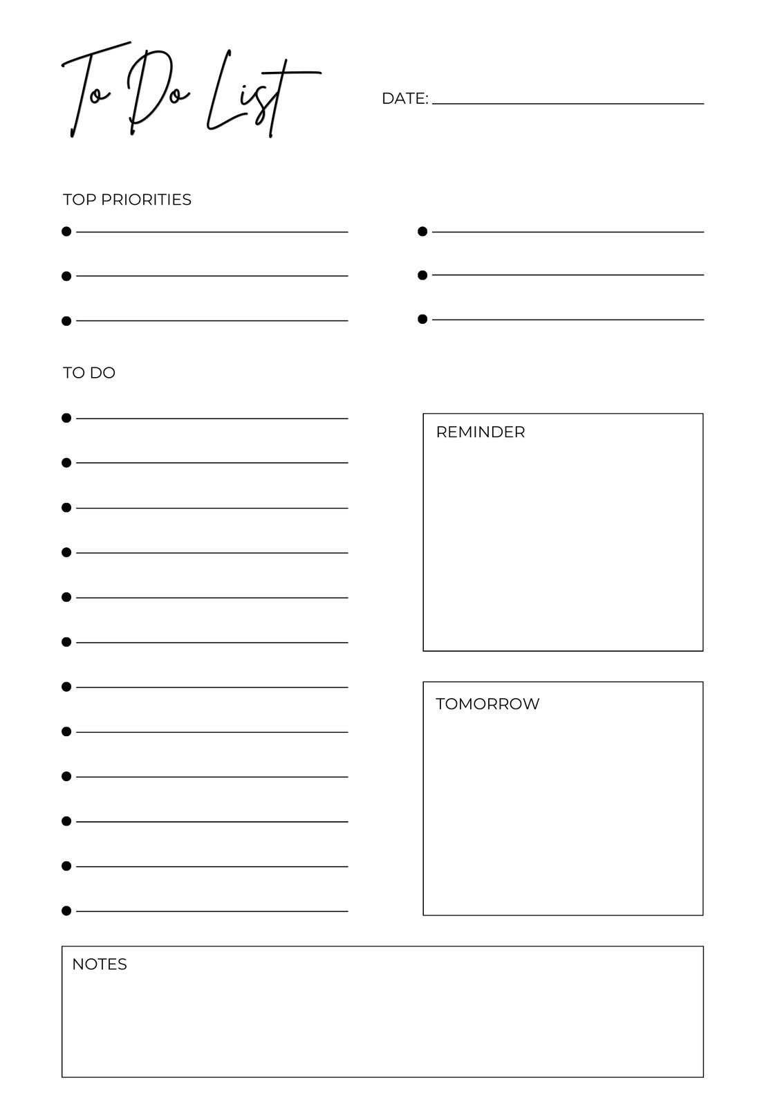Free Printable Todo List Template
