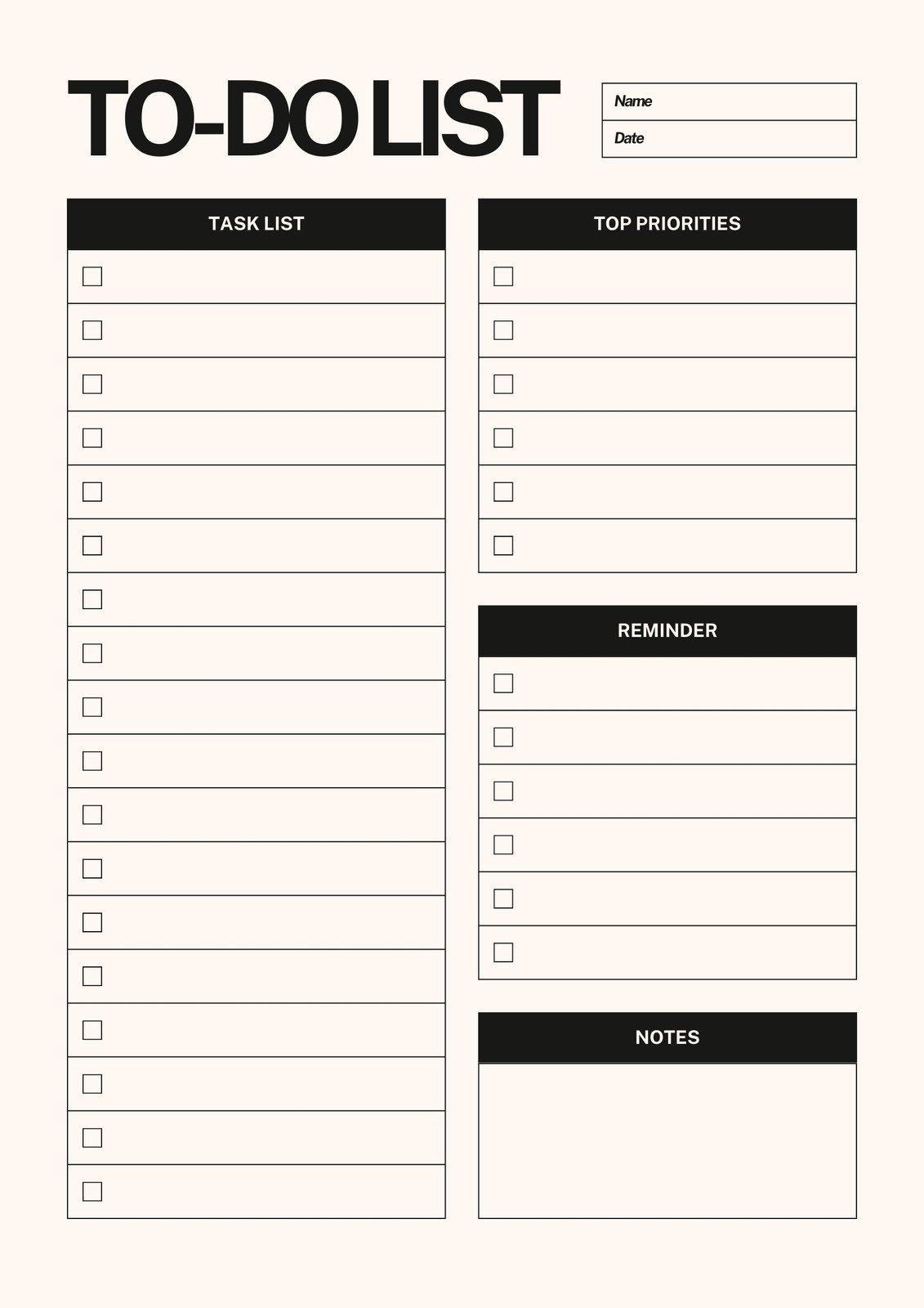 Printable Work To Do List Template