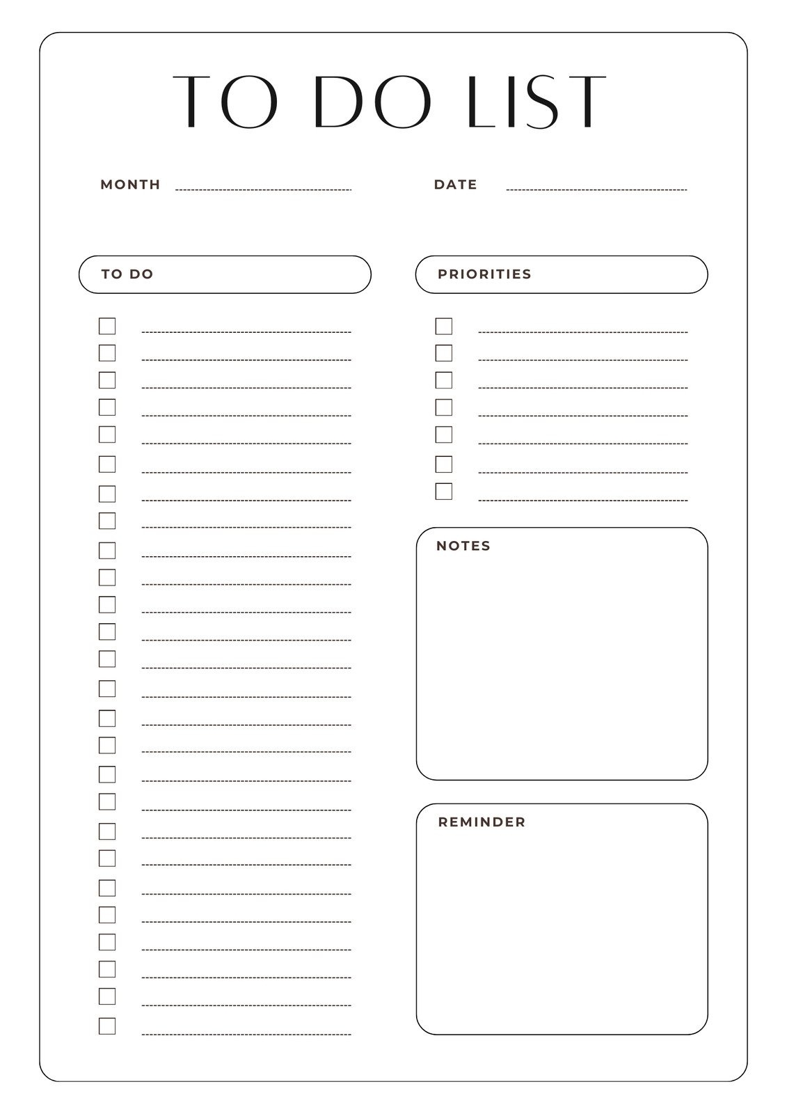 Template For To Do List