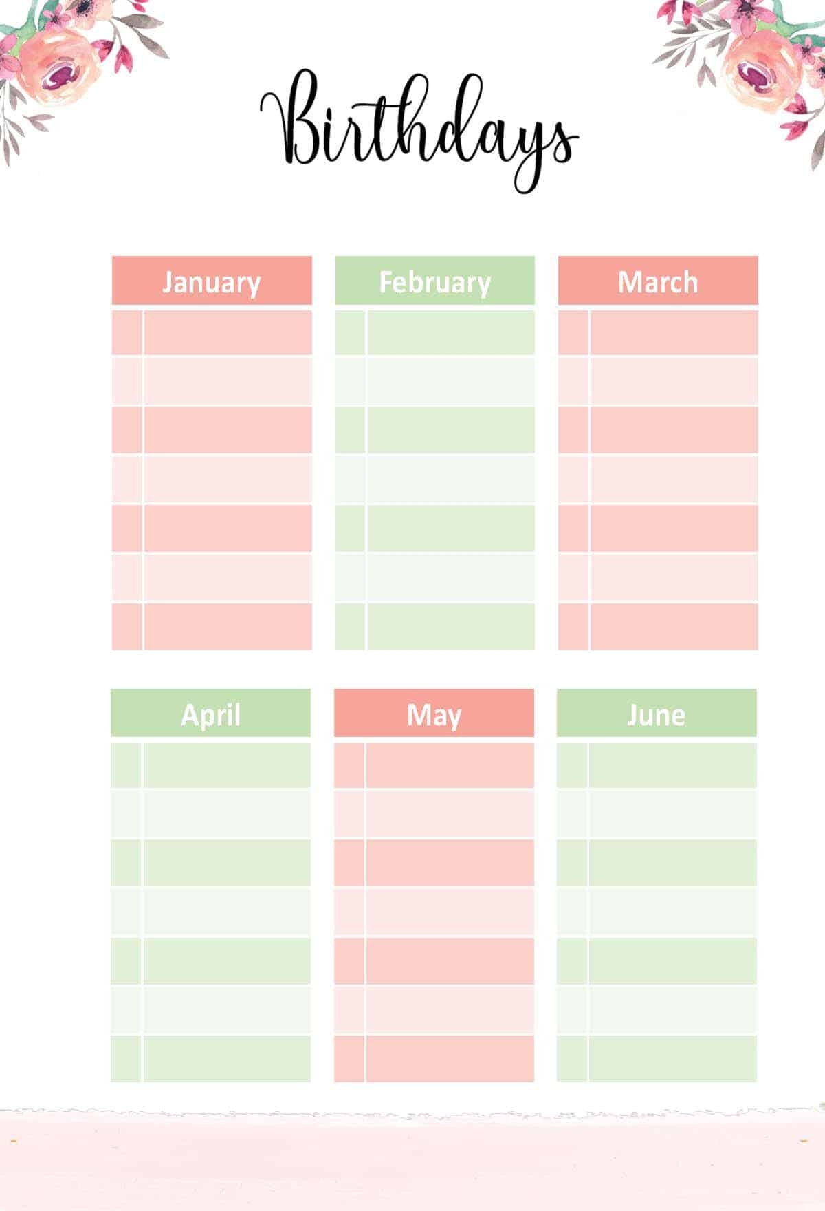 Free Printable Birthday List Templates