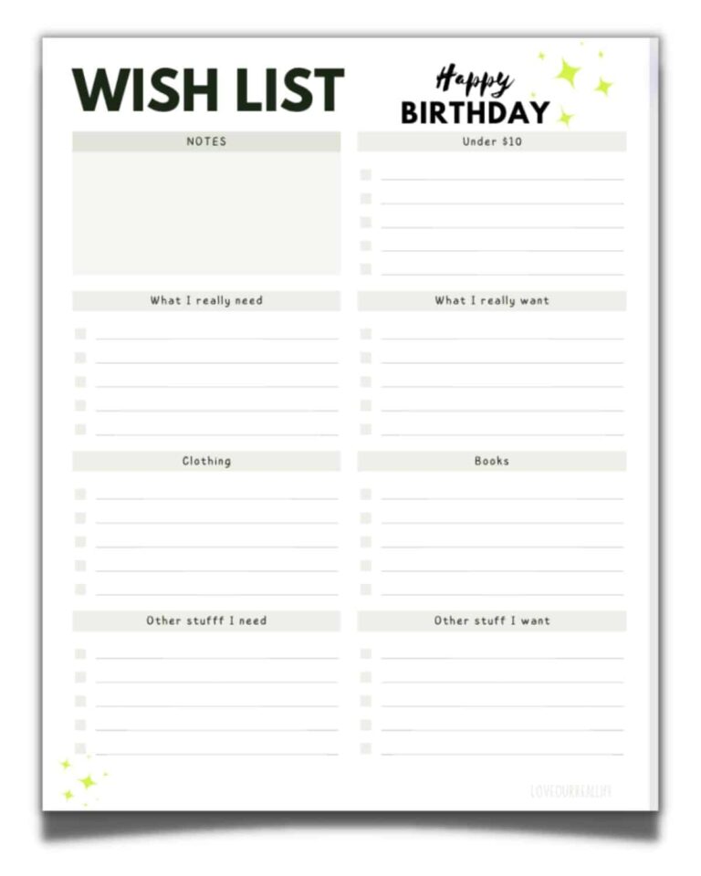 FREE Christmas Wish List Printable Template For Gift List Love 
