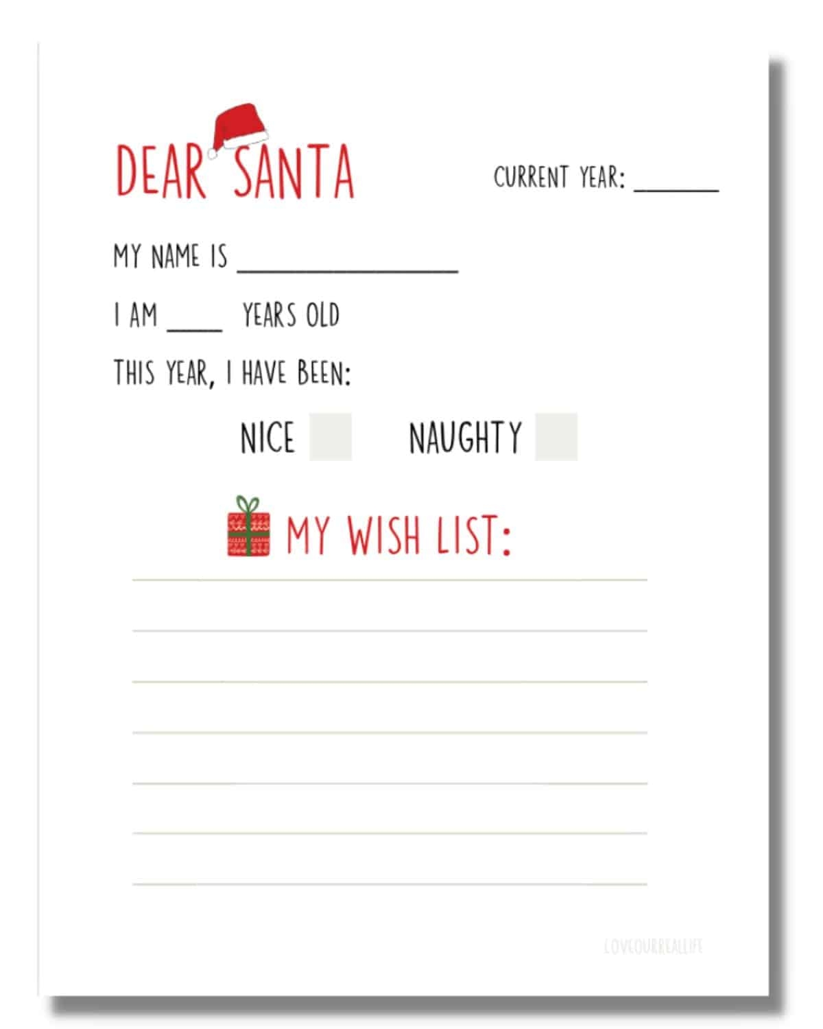 FREE Christmas Wish List Printable Template For Gift List Love 