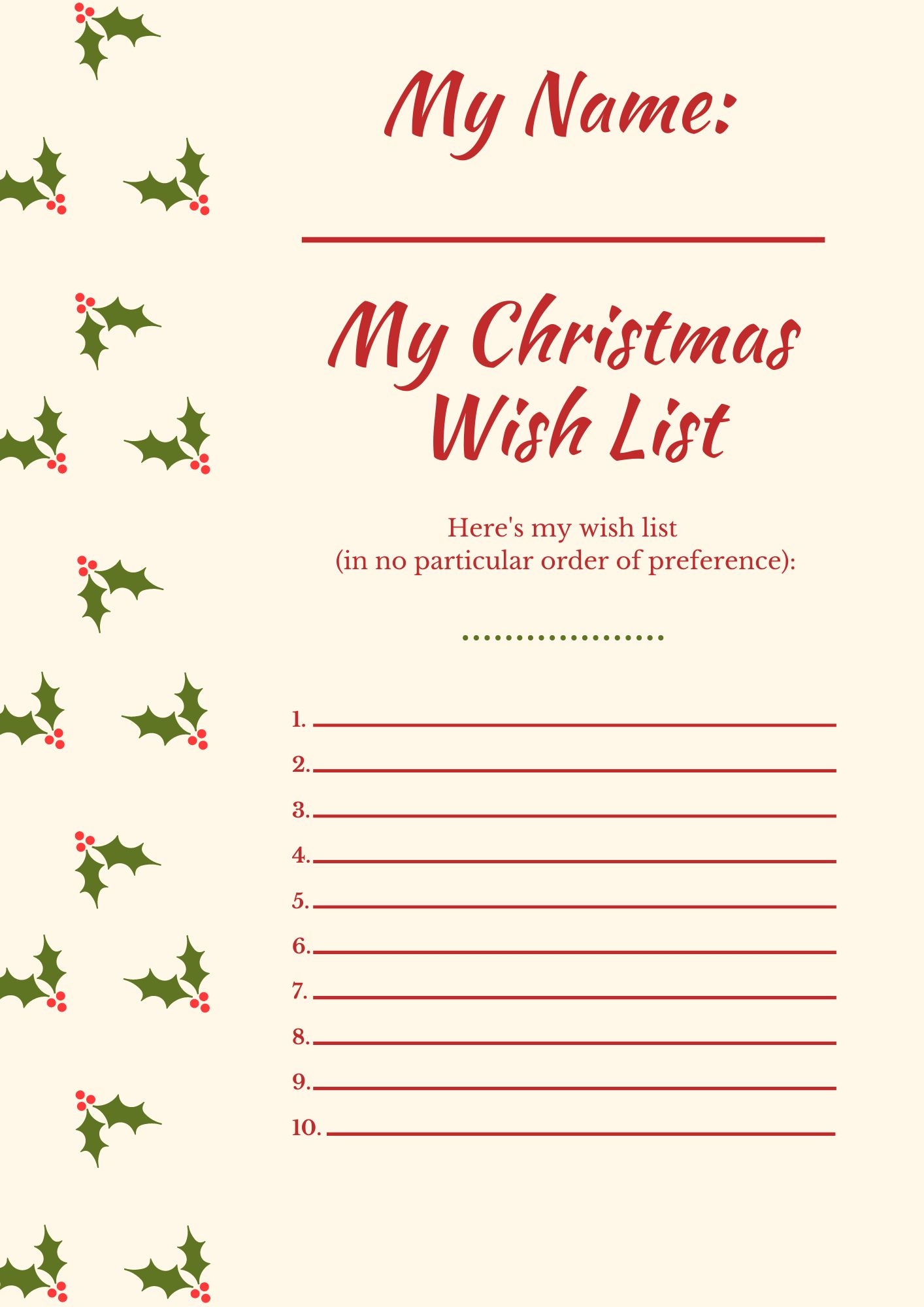 Christmas List Template Free Download