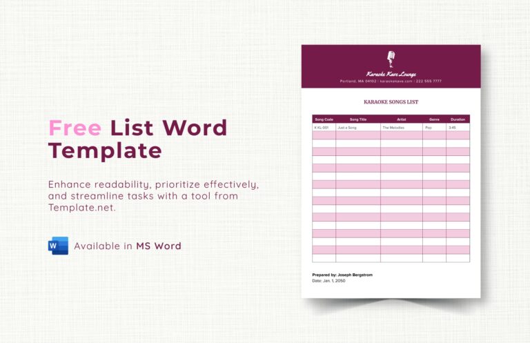 Free Editable List Templates In Word To Download