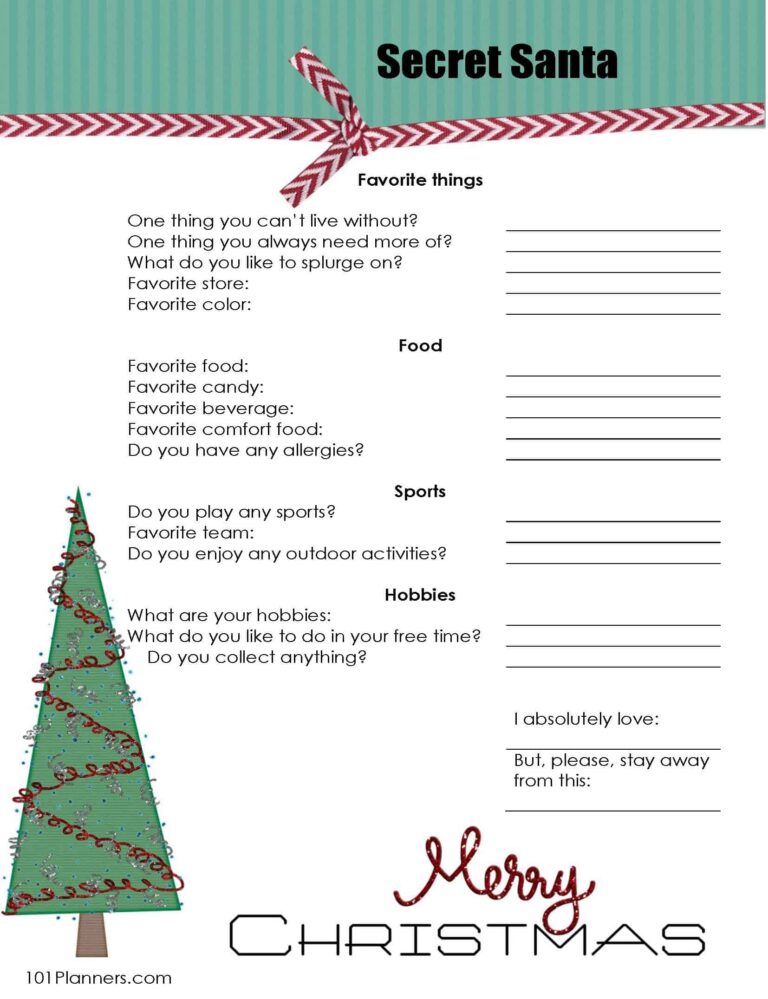 Free Editable Secret Santa Form Template