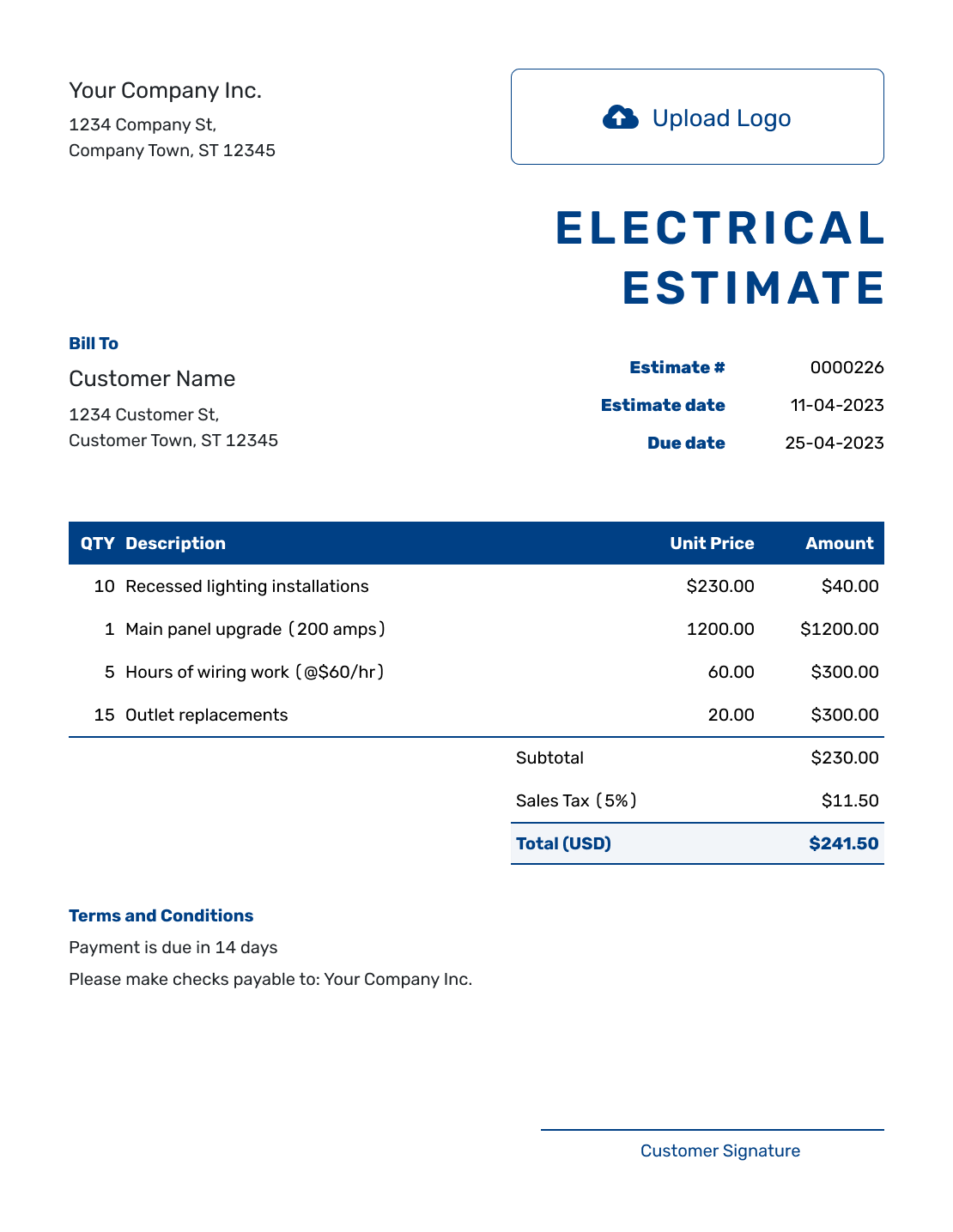 Free Electrical Estimate Template Docelf