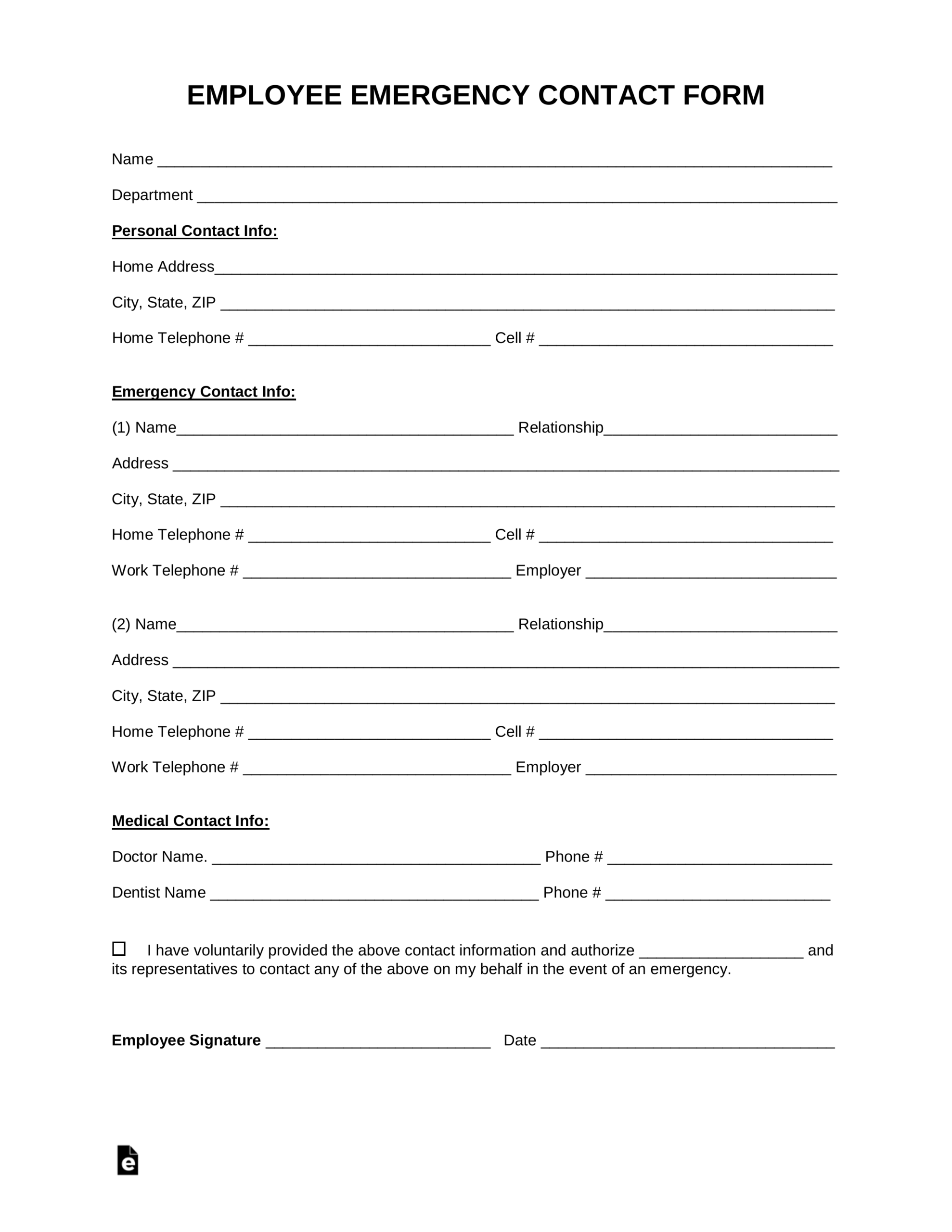 Emergency Contact List Template