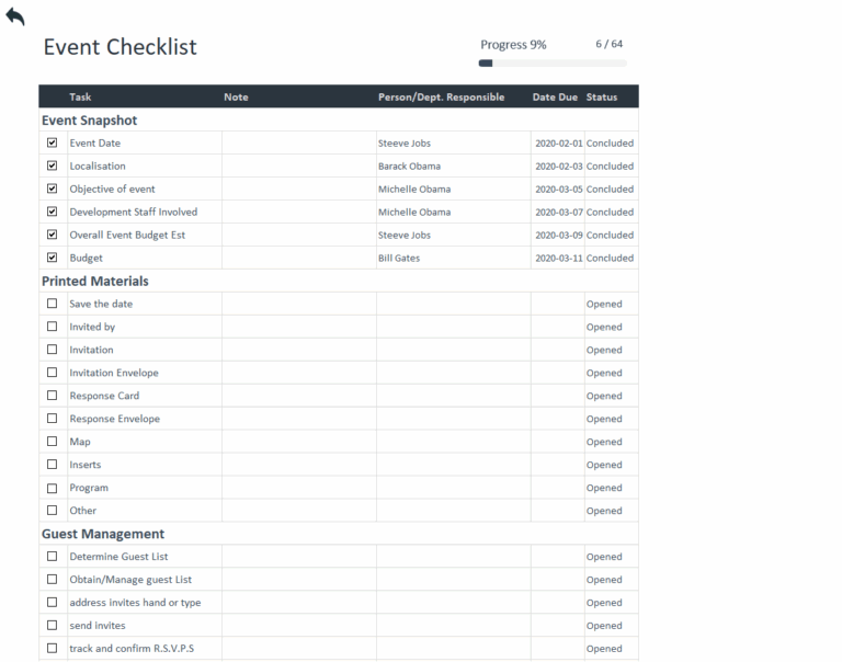 Free Event Checklist Template Adnia Excel Templates