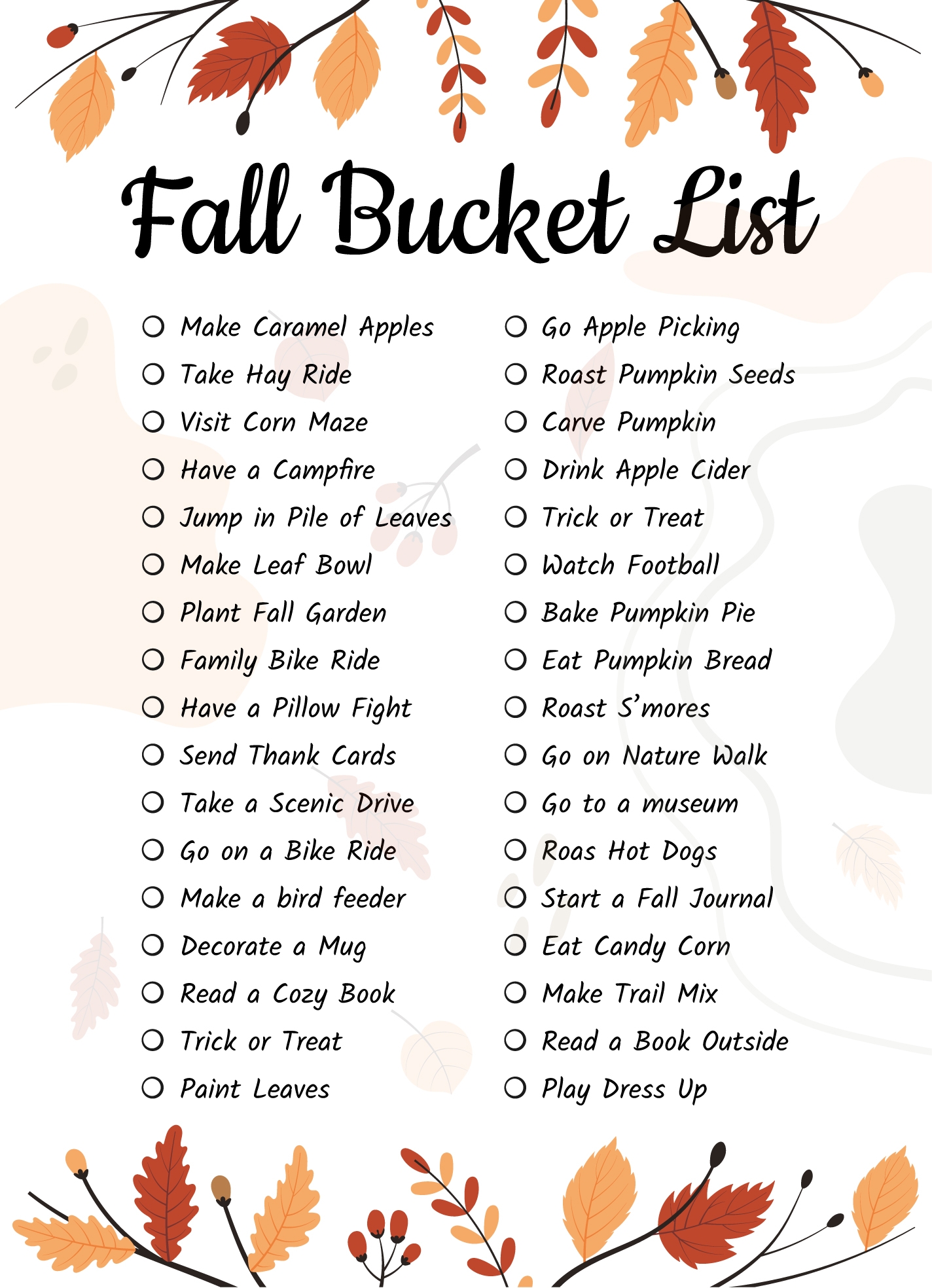 Fall Bucket List Template