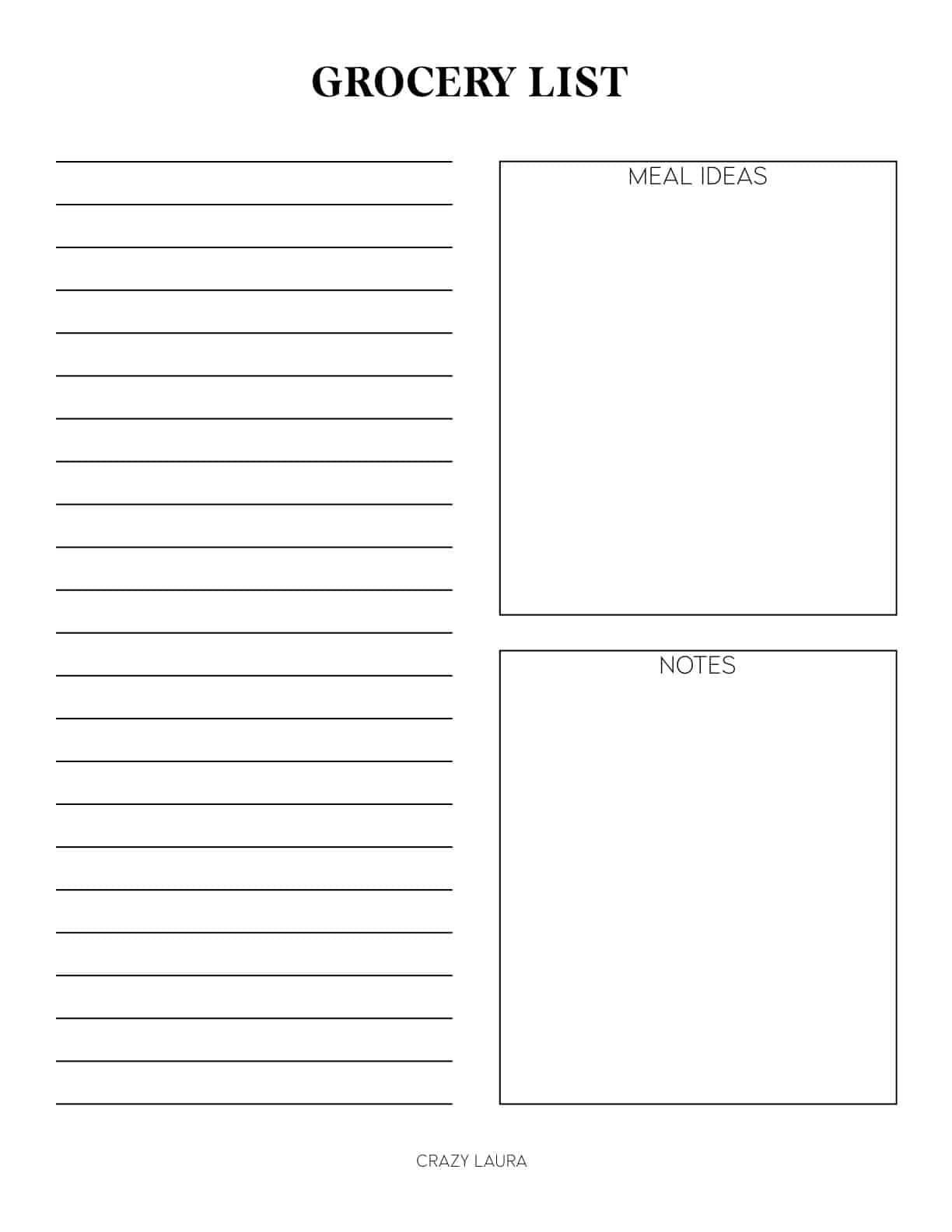 Free Grocery List Printable With Three Versions Crazy Laura