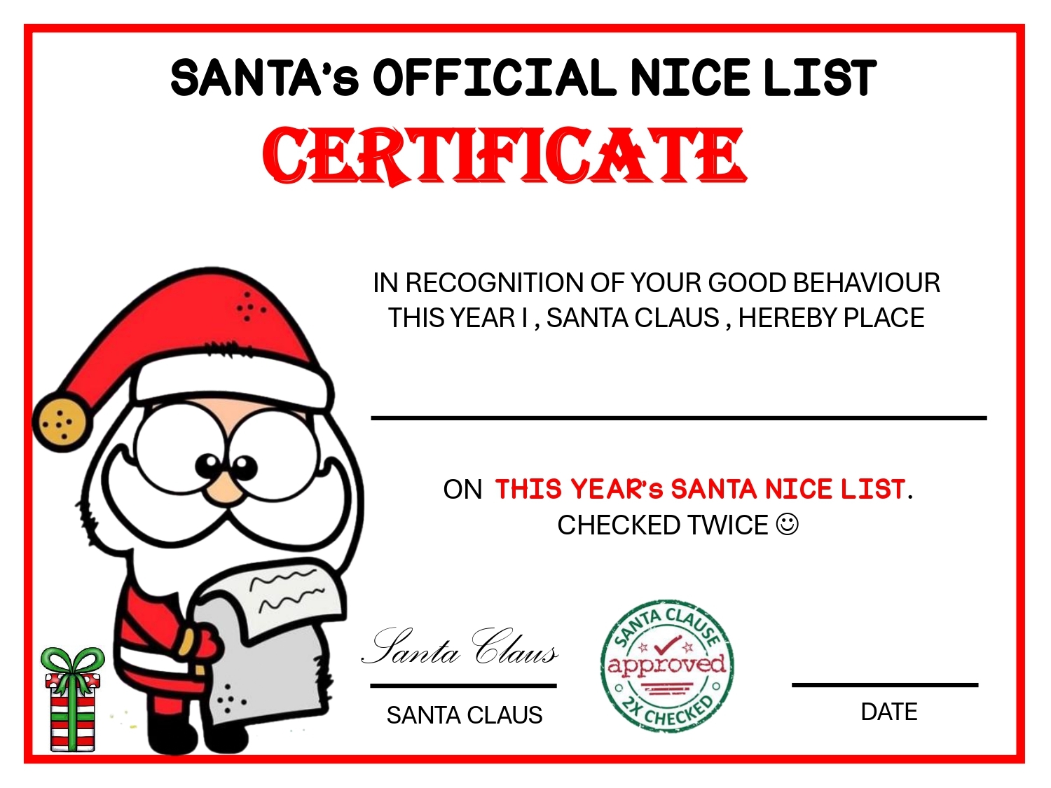 Free Printable Nice List Certificate Template