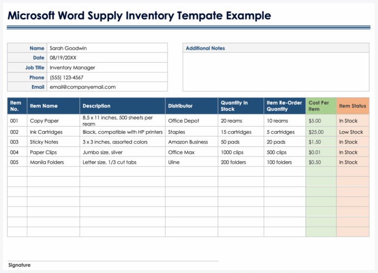 Free Microsoft Word Inventory Templates