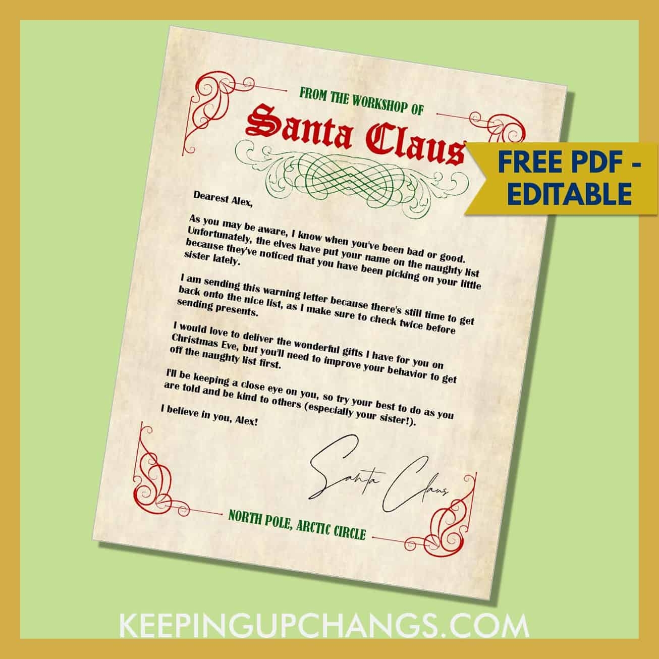 Free Naughty List Warning Letter From Santa EDITABLE Printable Free Naughty List Warning Letter From Santa EDITABLE Printable