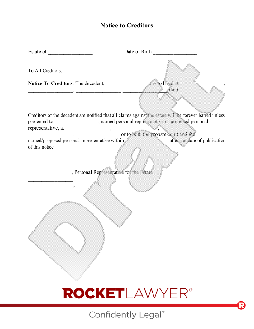 List Of Creditors Template