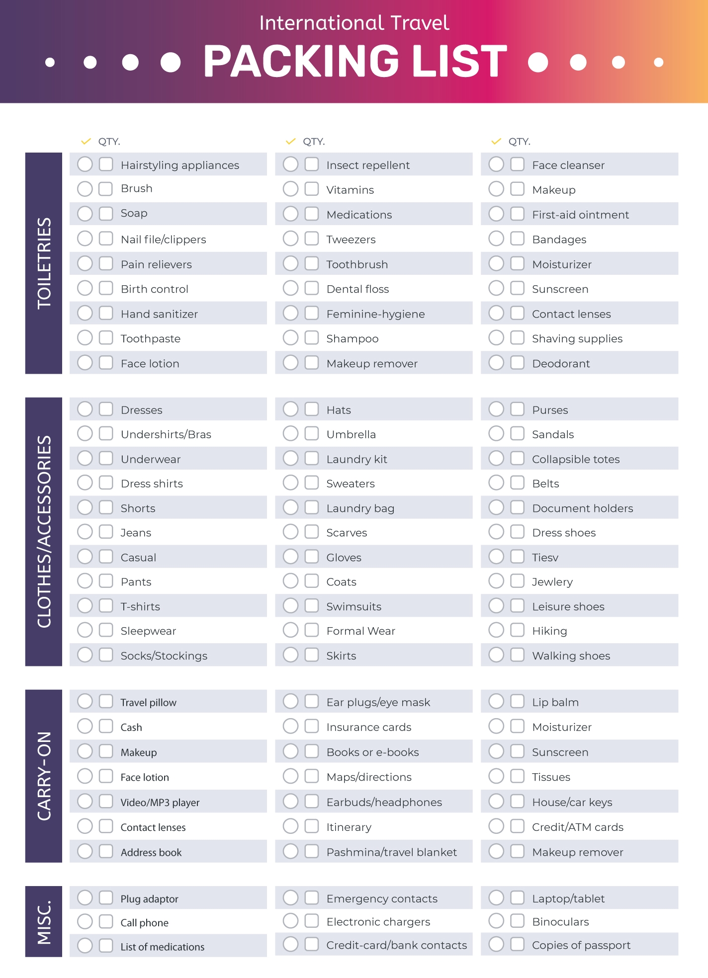 Free Packing List Google Docs Templates Gdoc io