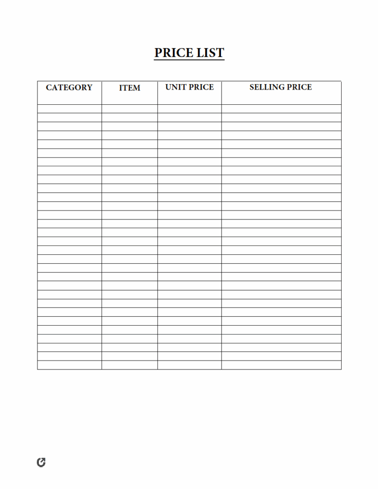Free Price List Templates PDF WORD EXCEL