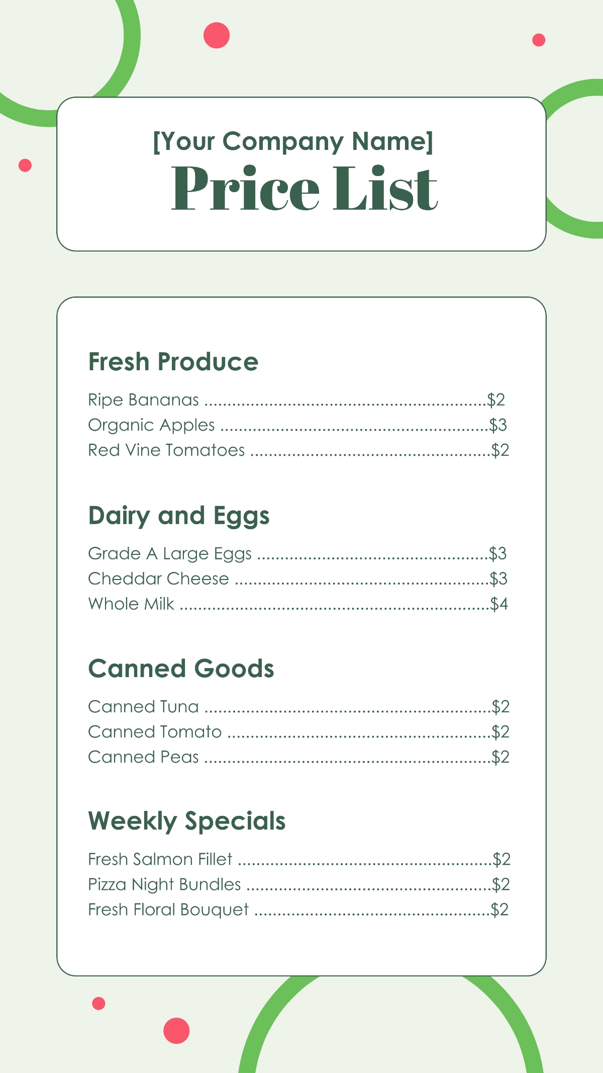 Free Price List Templates To Edit Online U0026 Print