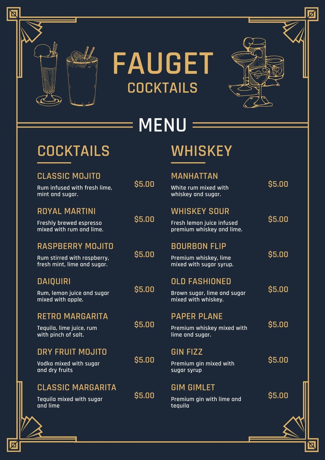 Free Printable And Customizable Cocktail Menu Templates Canva