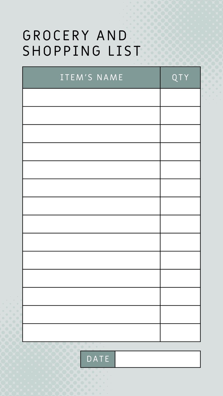 Blank Shopping List Template