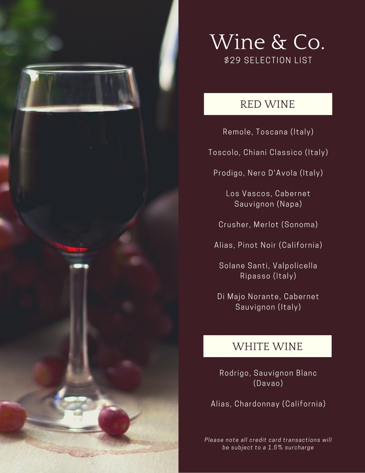 Free Printable Wine List Template