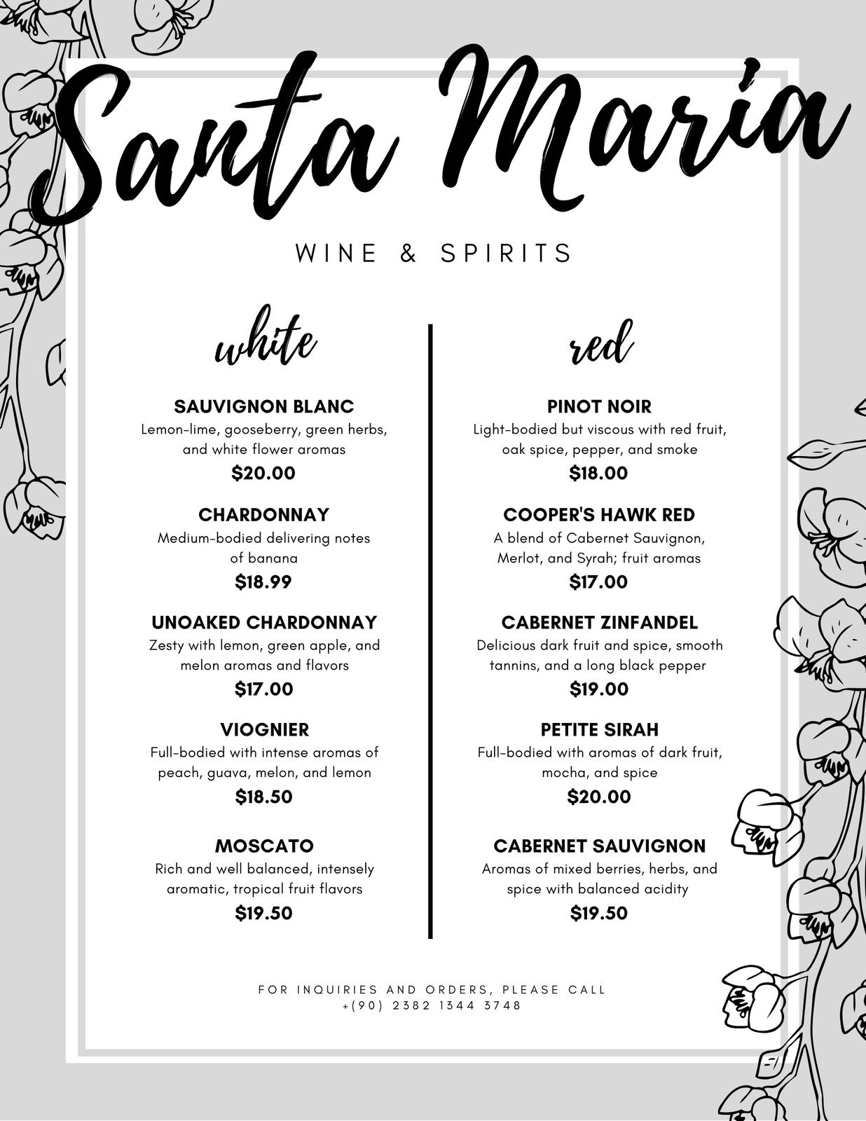 Free Printable And Customizable Wine Menu Templates Canva
