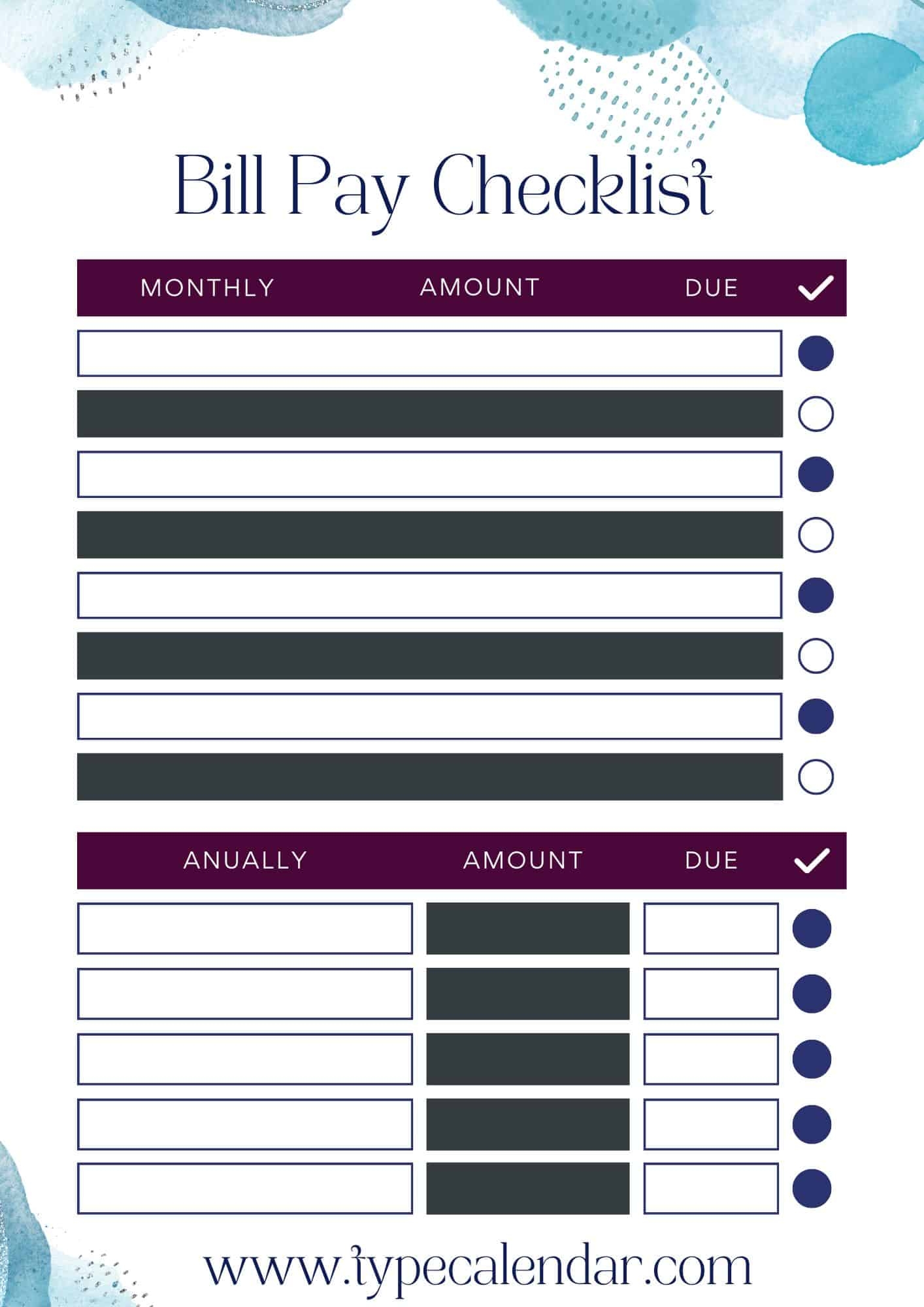 Bill List Template