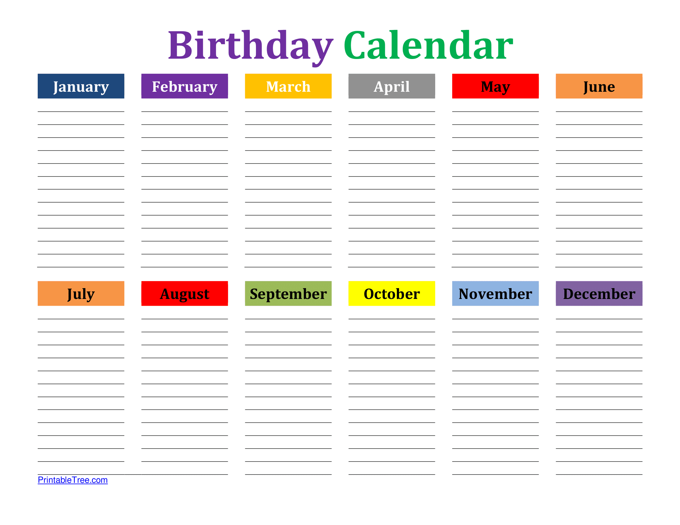 Free Printable Birthday Calendar PDF Templates Free Printable Birthday Calendar PDF Templates