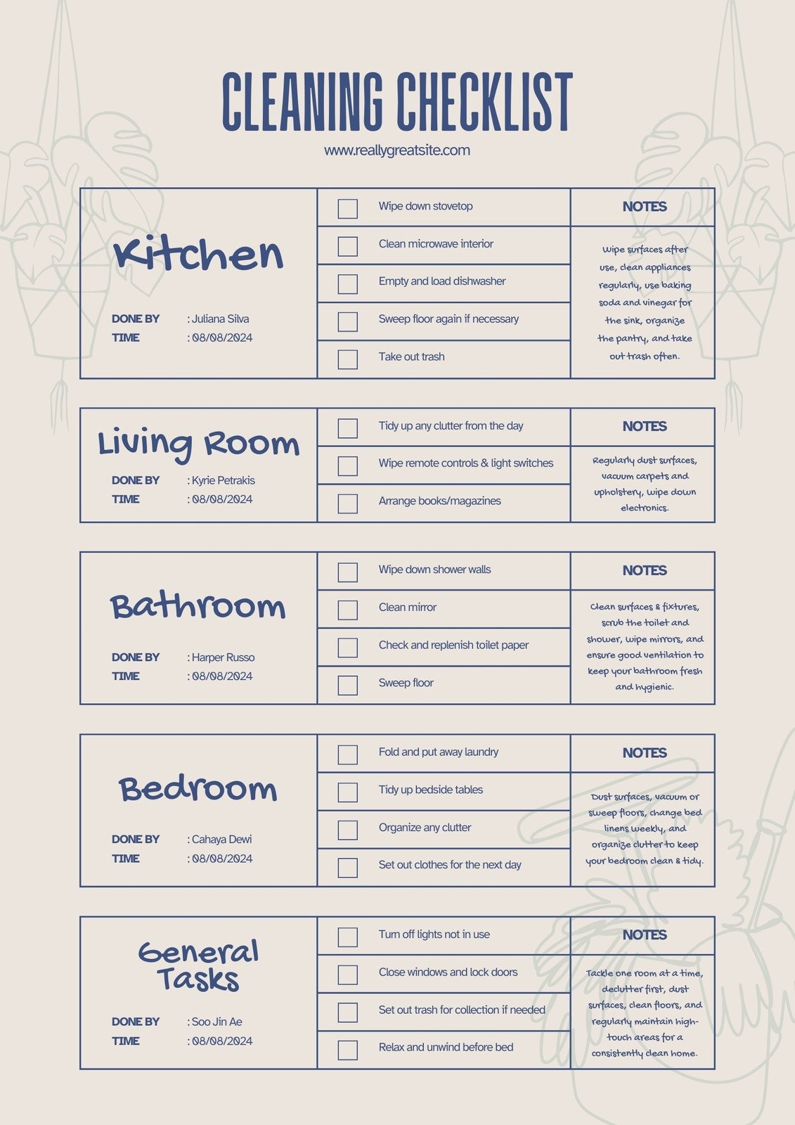 Free Printable Housekeeping Punch List Template