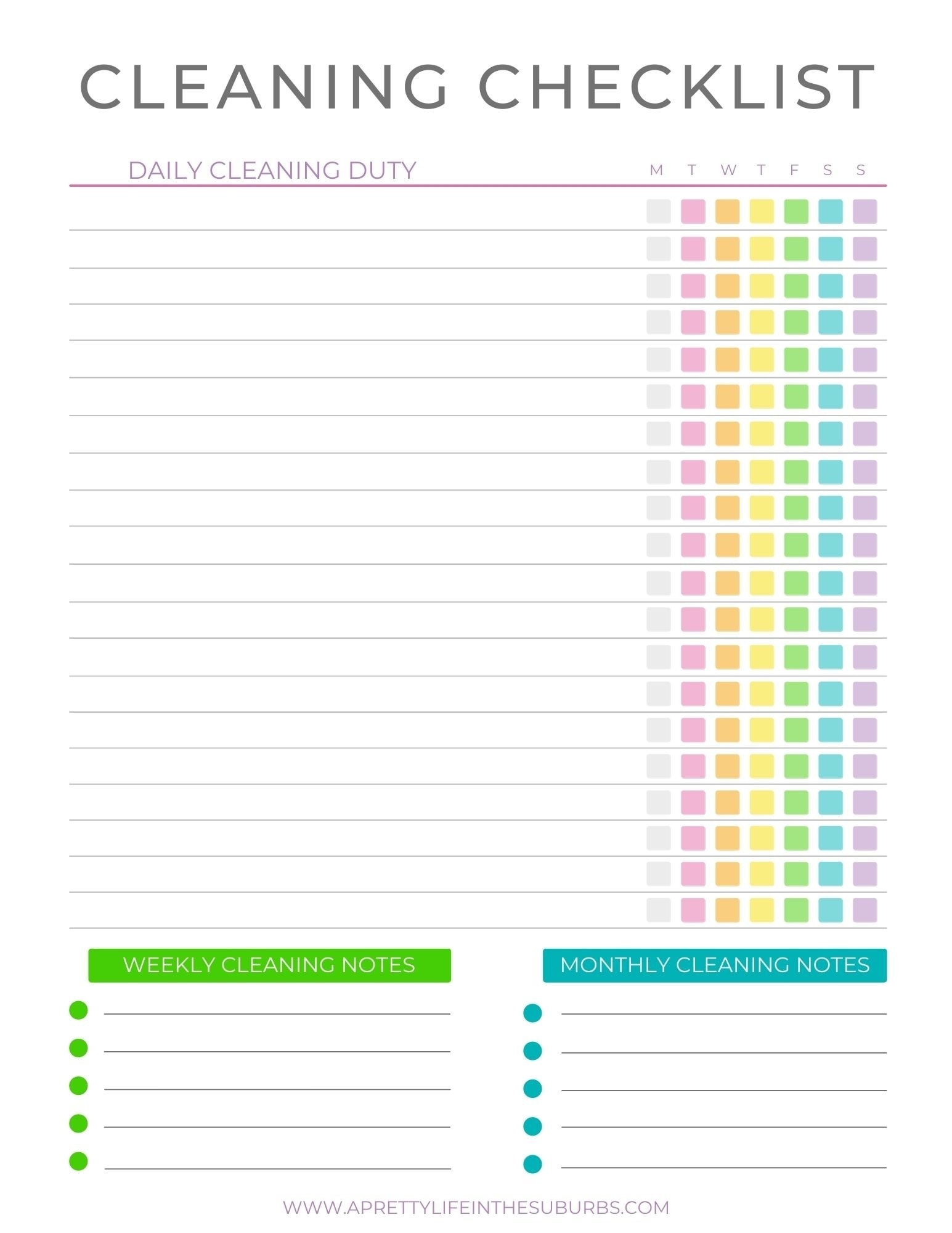 Free Printable Blank Cleaning Checklist