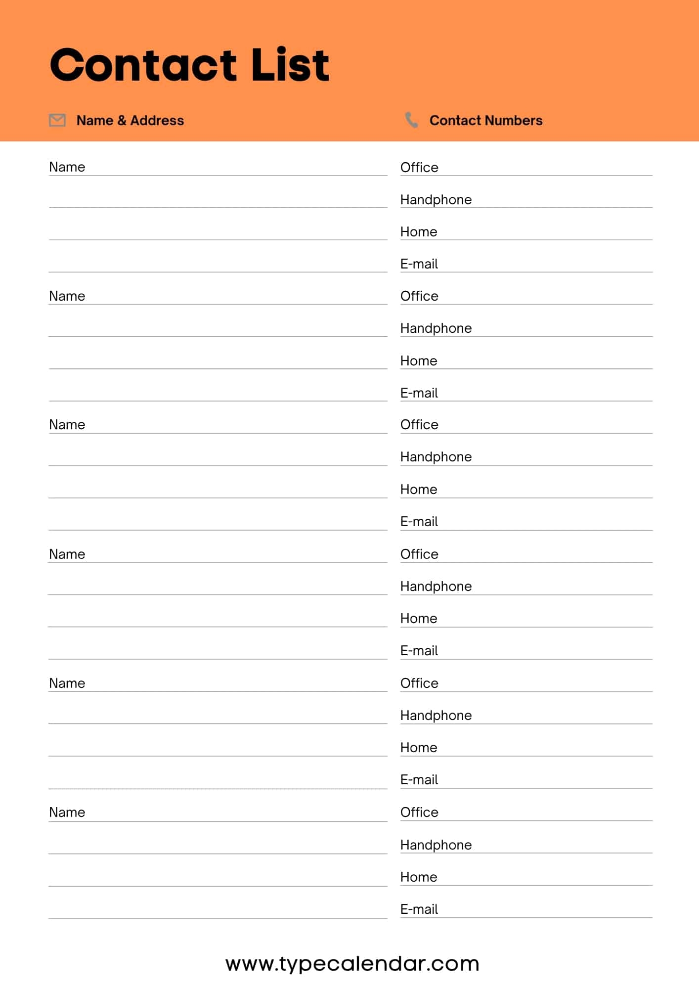 Free Printable Contact List Templates Word Excel PDF Editable