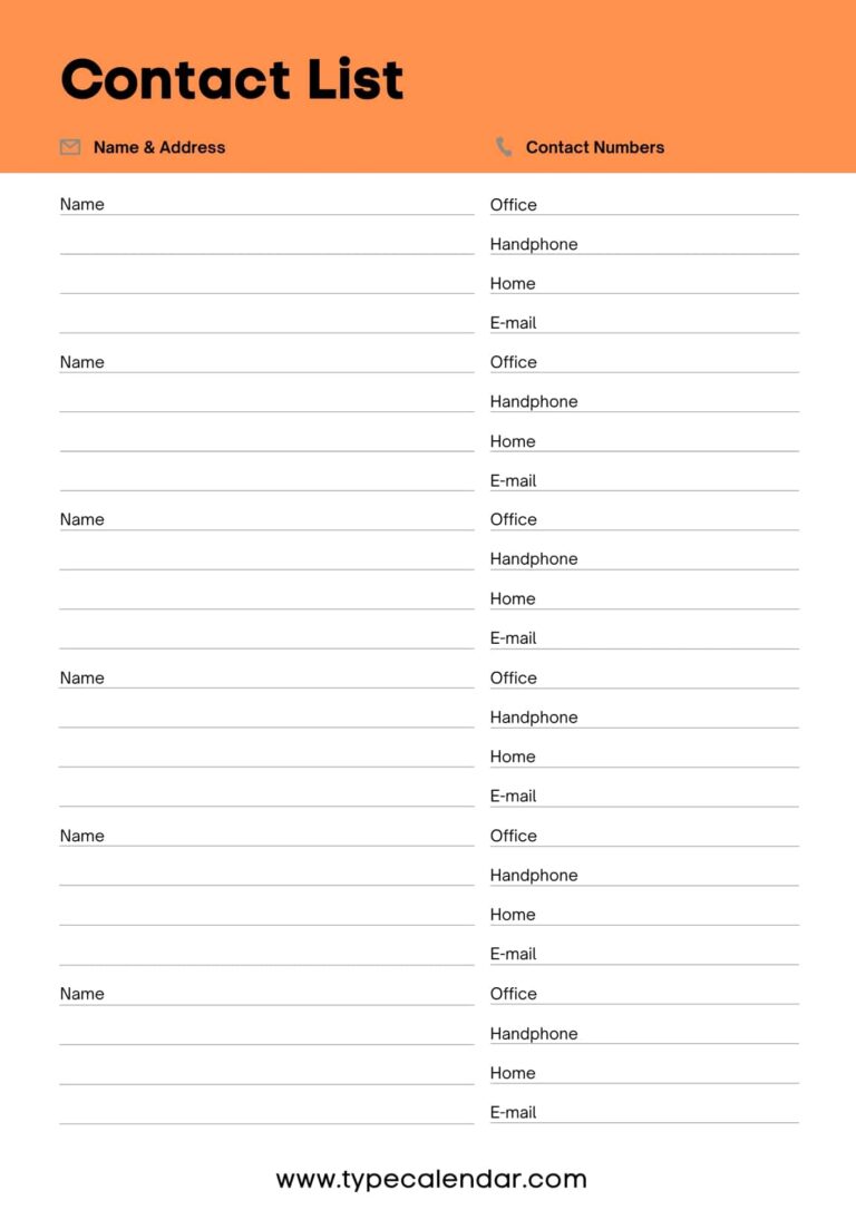 Free Printable Contact List Templates Word Excel PDF Editable