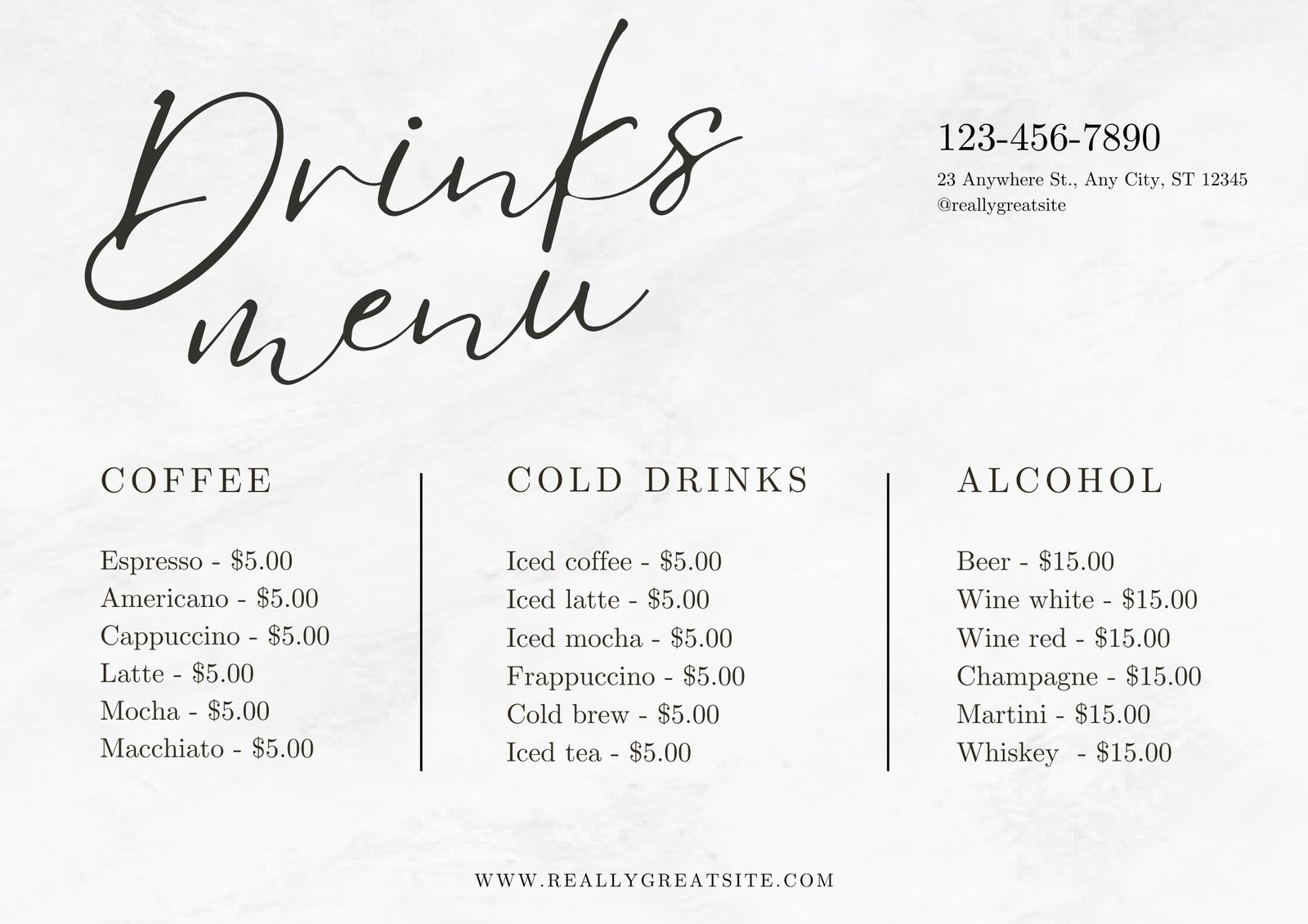 Free Printable Drink List Template