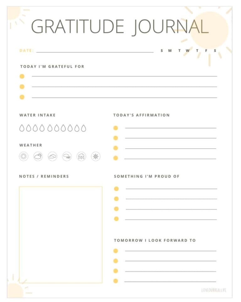 FREE Printable Daily Gratitude Journal Template With Prompts