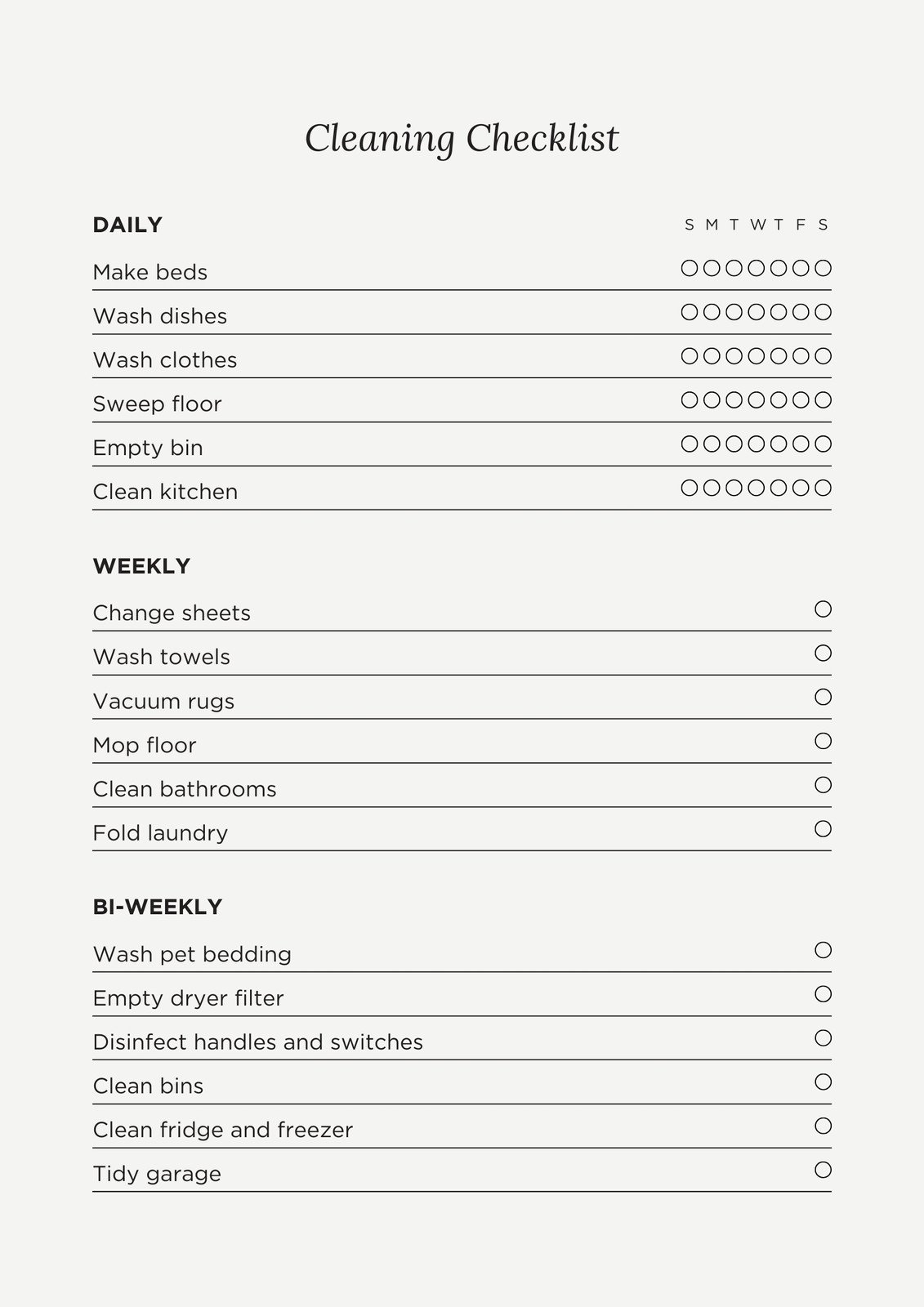 Daily Checklist Template Free Printable