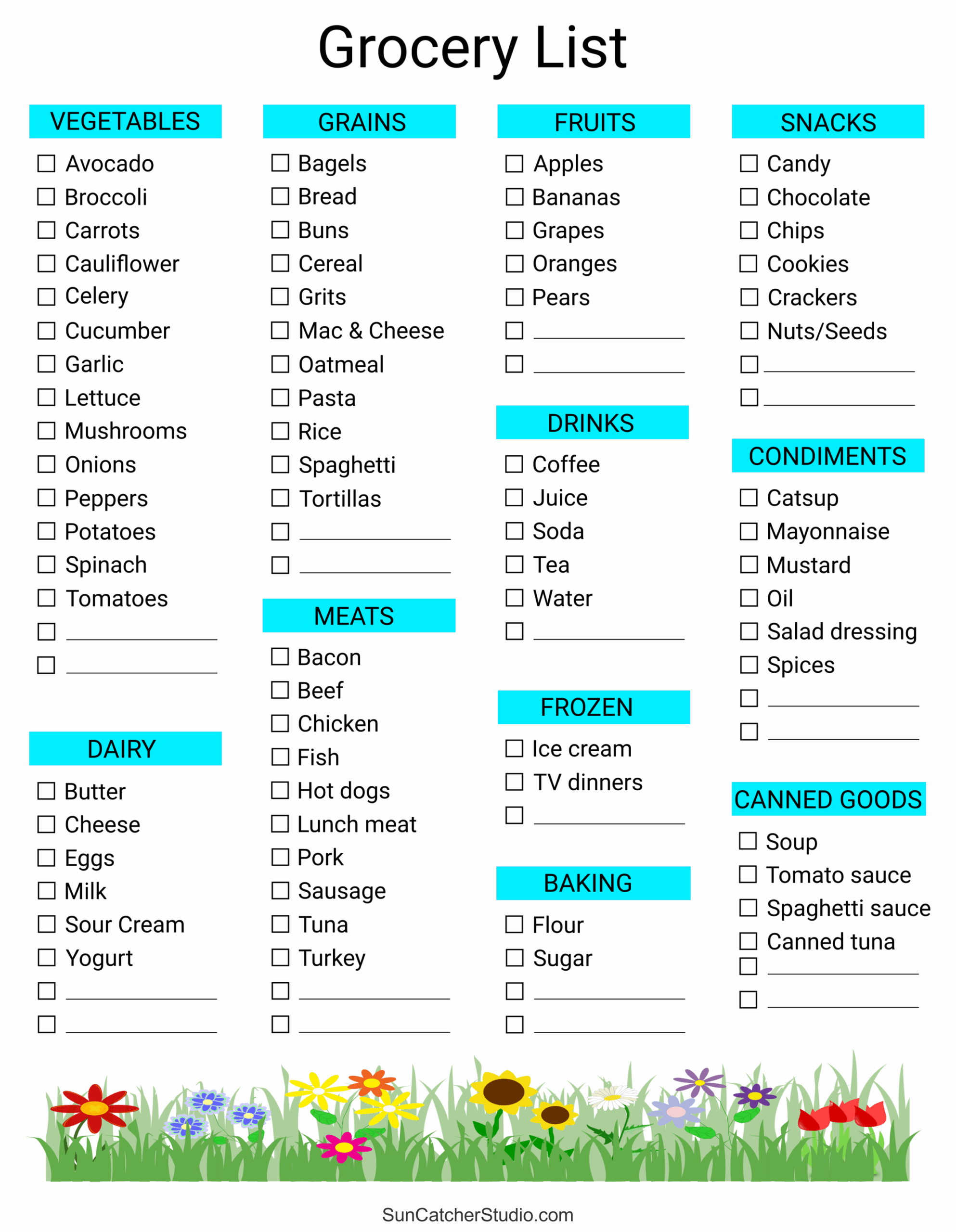 Free Printable Grocery List Templates PDF Shopping Lists Free 