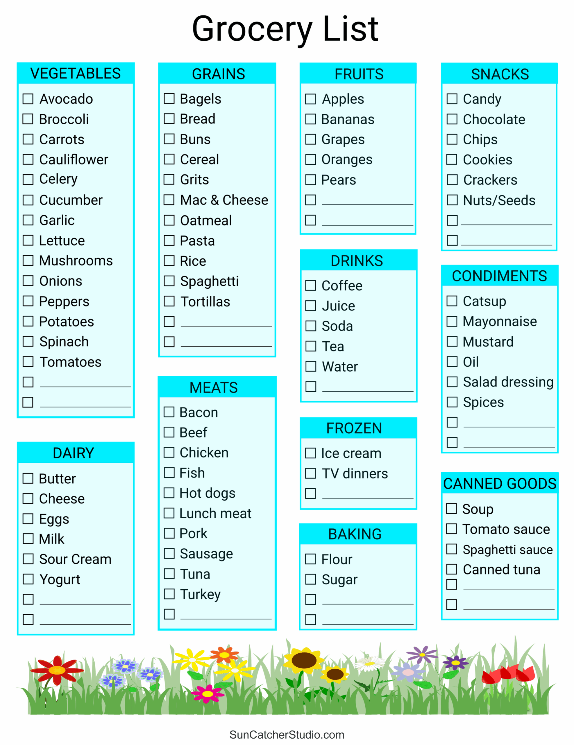 Free Printable Grocery List Templates PDF Shopping Lists Free 