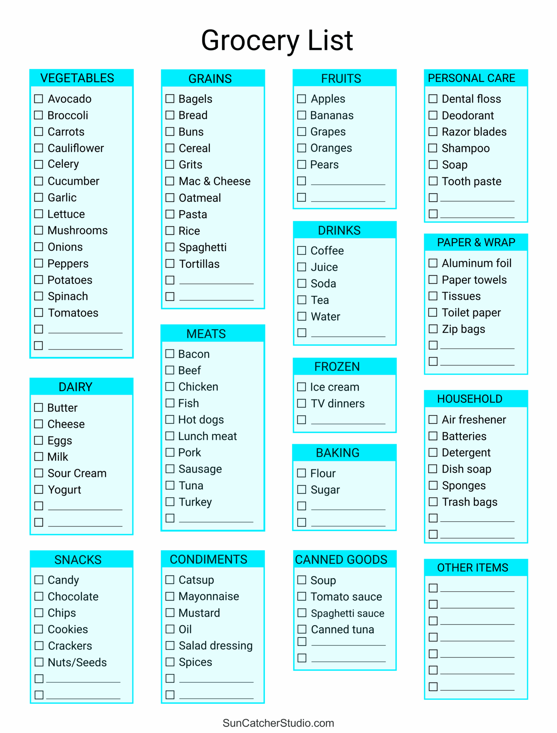 Free Printable Grocery List Template Pdf