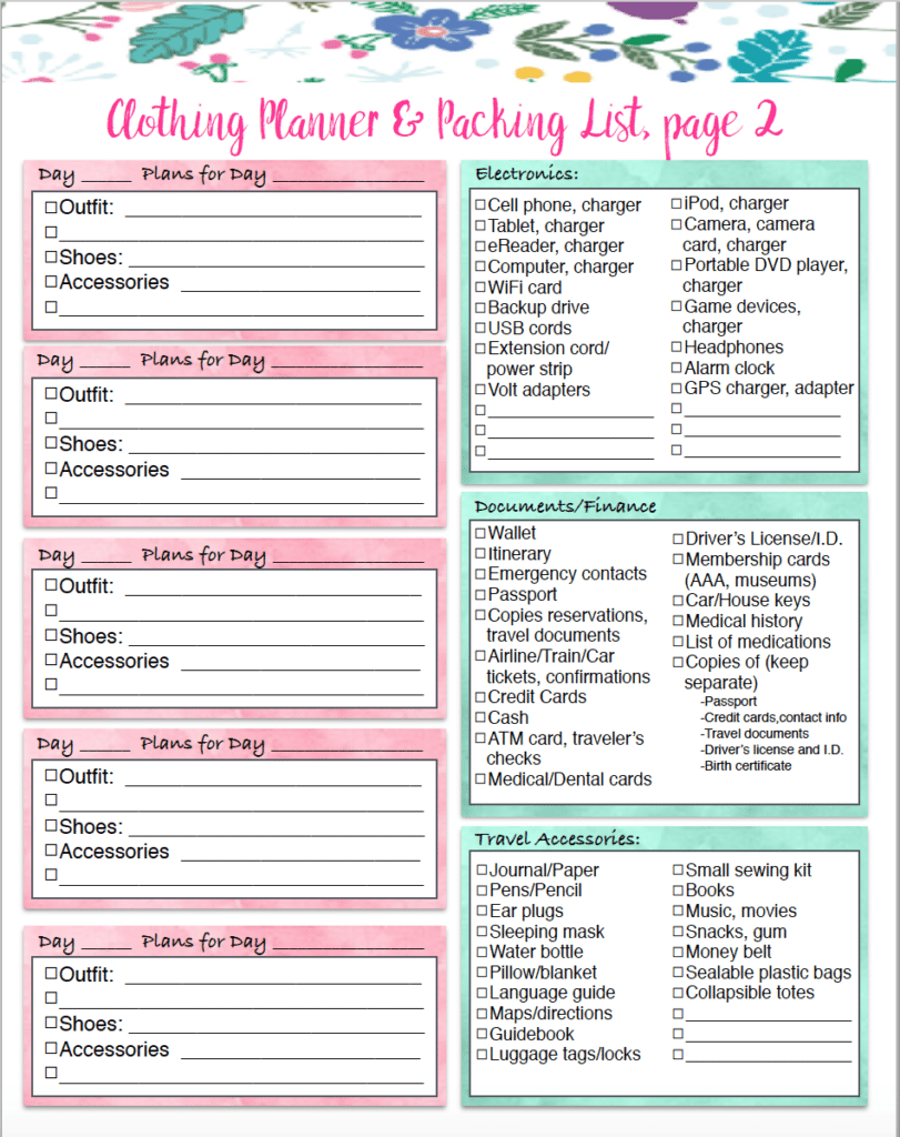 Free Printable Travel Packing List Template