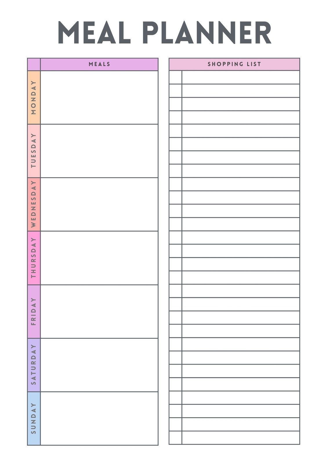 Meal Planner And Grocery List Template