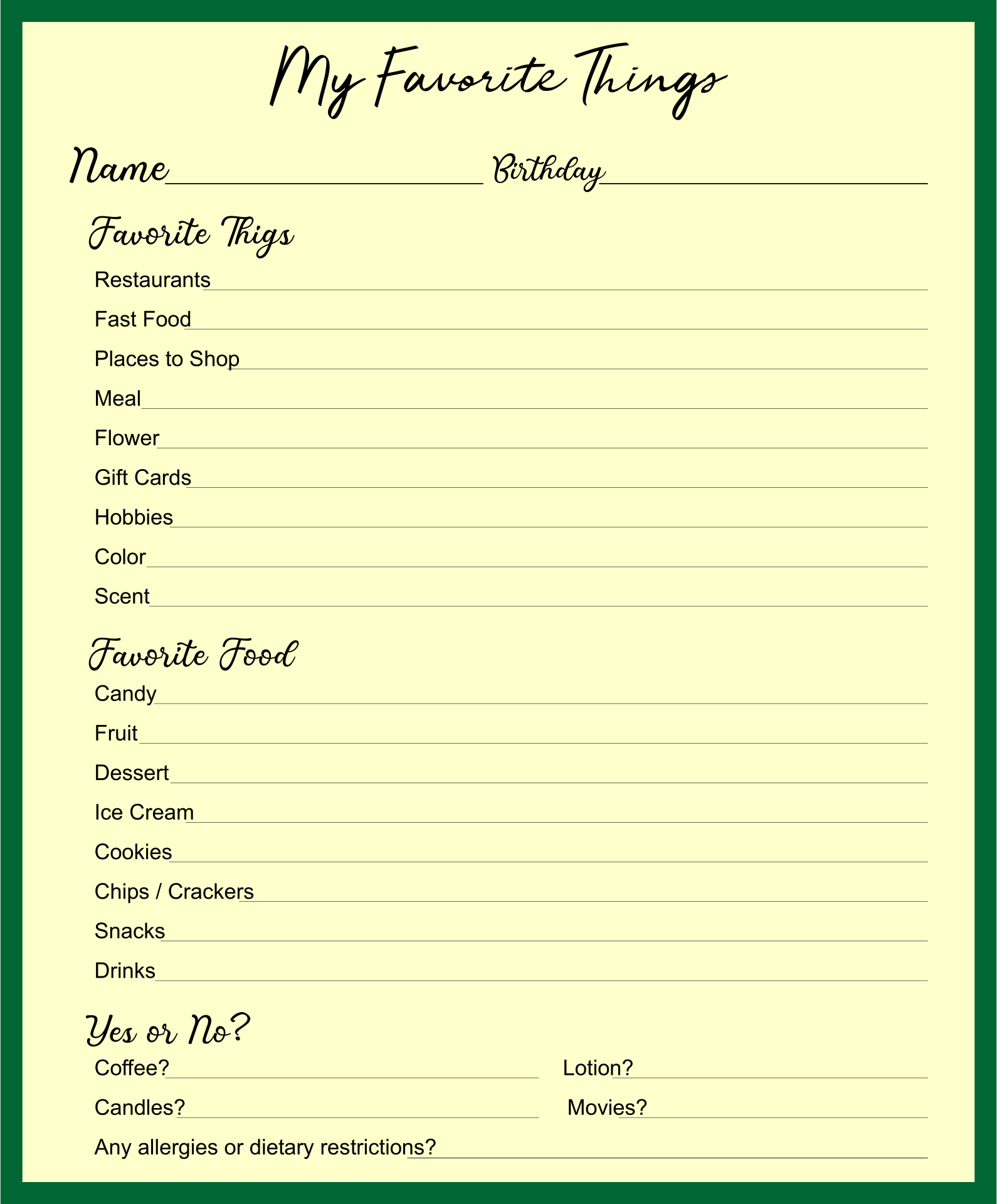 Favorites List Template