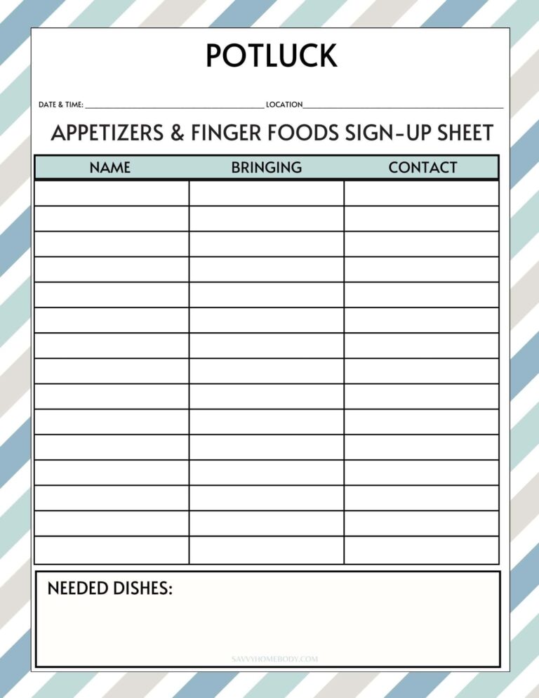 Free Printable Potluck Sign Up Sheets