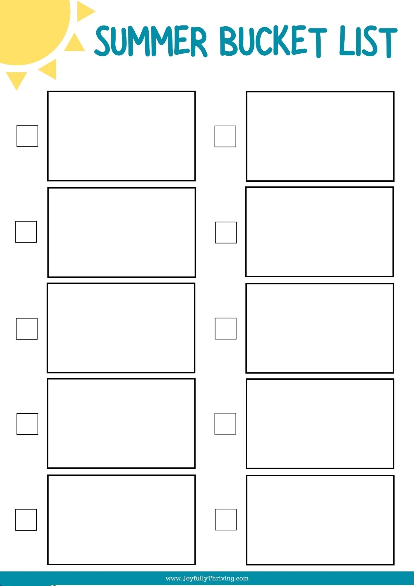 Summer Bucket List Template