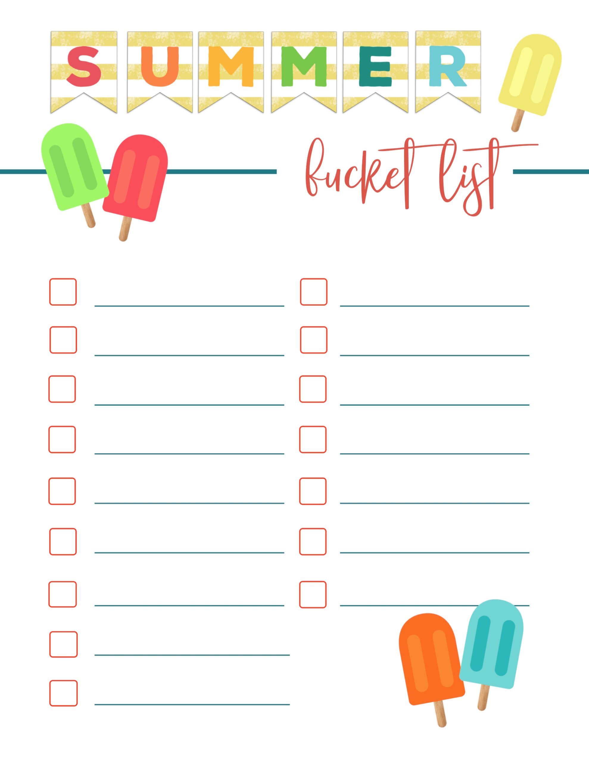 Free Printable Printable Bucket List Template