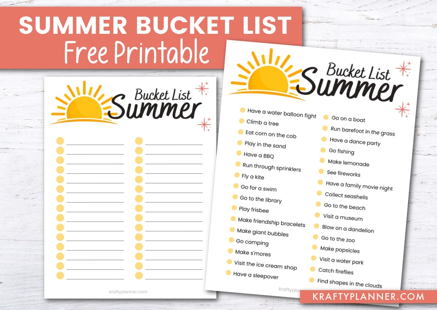 Free Sumer Bucket List Template