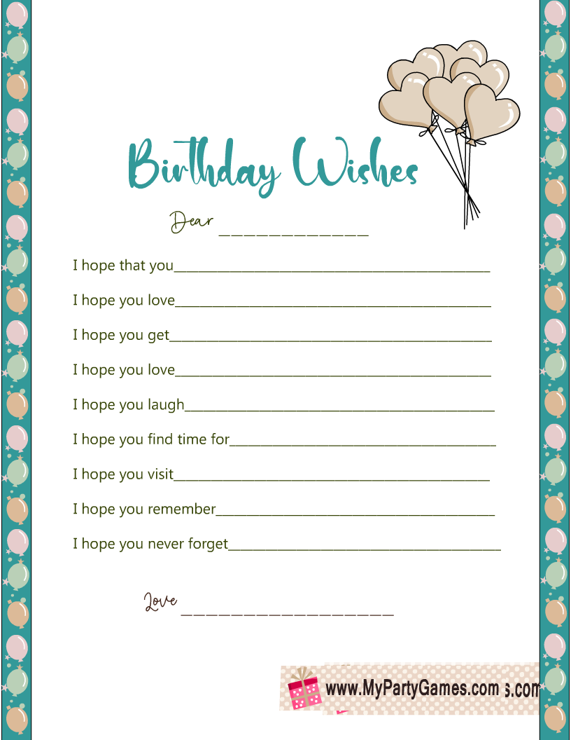 Free Printable Wishes For The Birthday Honoree Cards Worksheets Library Free Printable Wishes For The Birthday Honoree Cards Worksheets Library