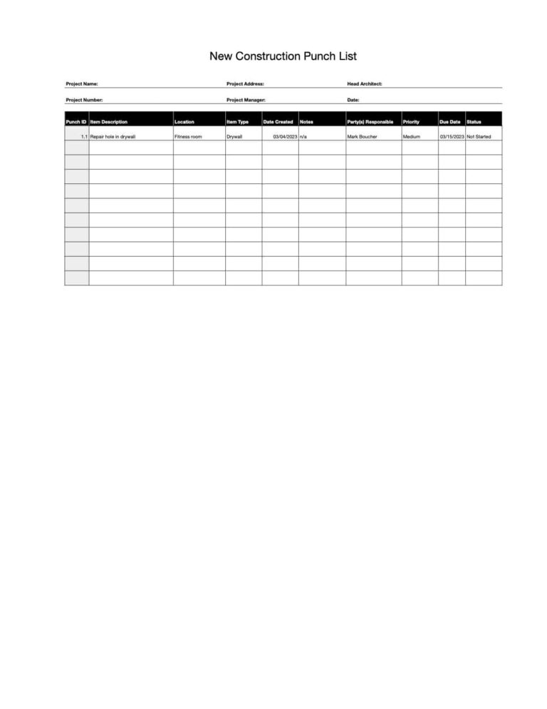 Free Punch List Templates Download Print In PDF Office Or GDocs